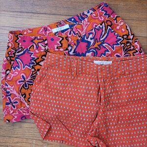 LOFT Women's Orange and Pink Patterned Shorts Set of Two